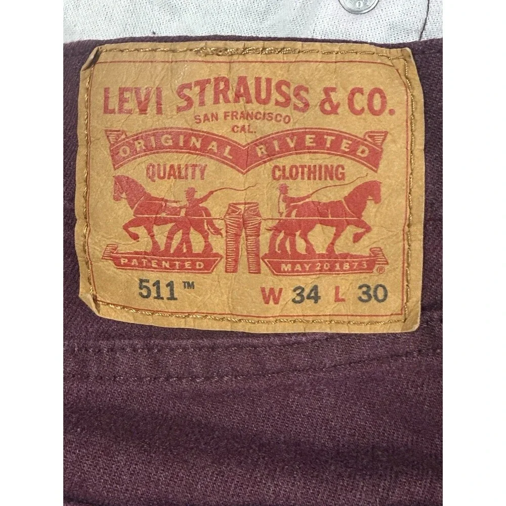 Levi’s‎ 511 Slim Hip-Ankle Commuter Jeans Burgundy Stretch Mens 34x30